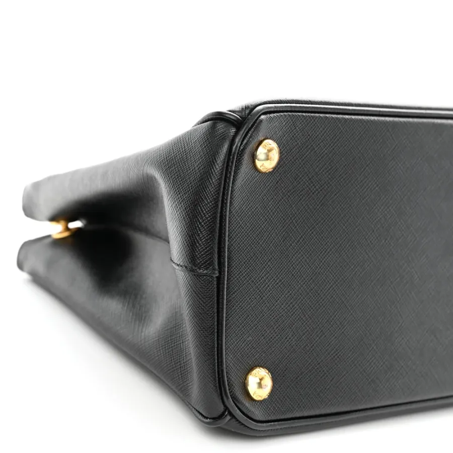 Prada Small Galleria Double Zip Tote Black Saffiano Leather Brass Hardware