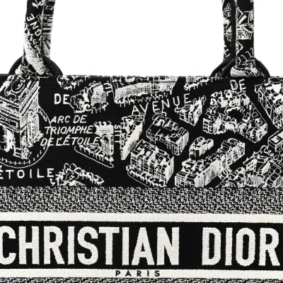 Dior Medium Plan De Paris Book Tote Black/White Embroidered Canvas
