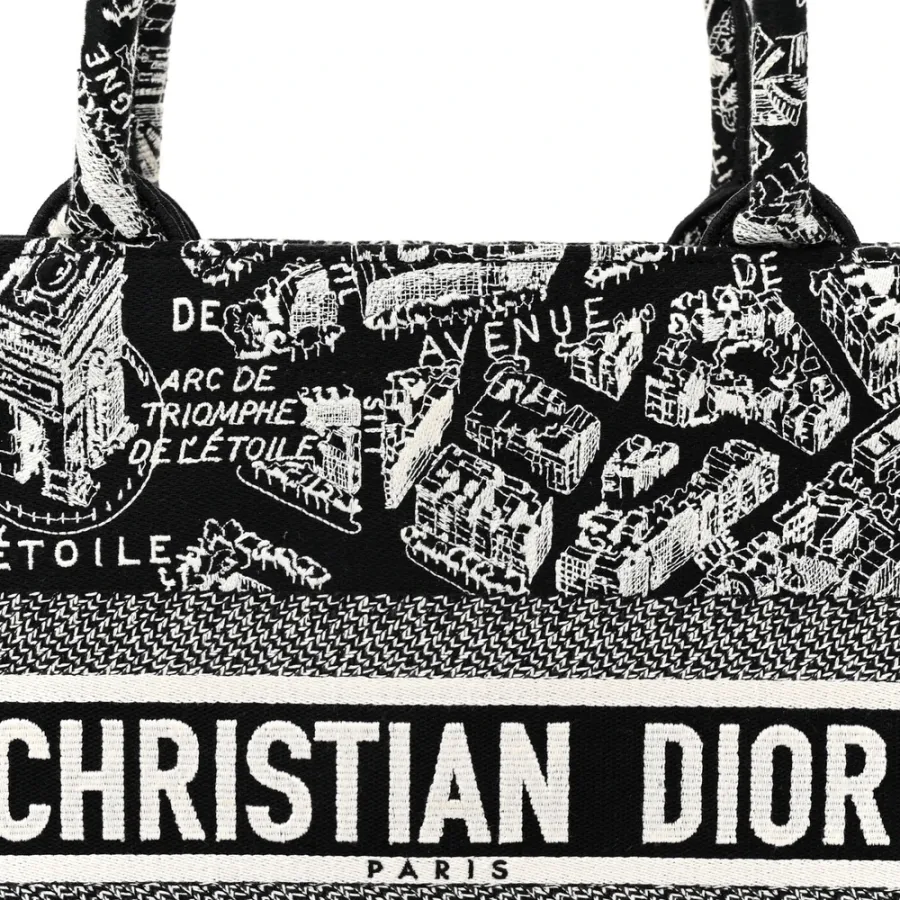 Dior Medium Plan De Paris Book Tote Black/White Embroidered Canvas