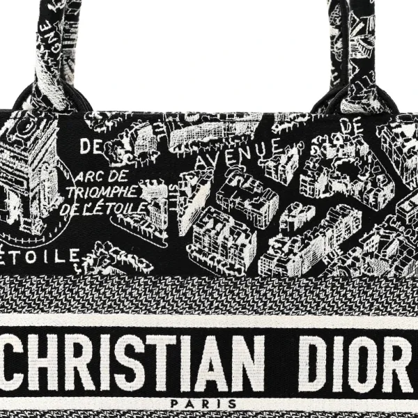Dior Medium Plan De Paris Book Tote Black/White Embroidered Canvas - Image 8