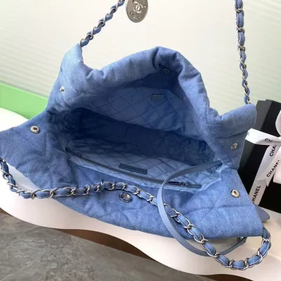 Chanel 22bags Denim Light Blue / Light Pink Shoulder Bags