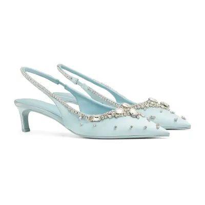 Gucci blue pointed heels crystal high heels shoes Rear lace up high heels