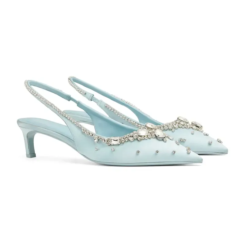 Gucci blue pointed heels crystal high heels shoes Rear lace up high heels