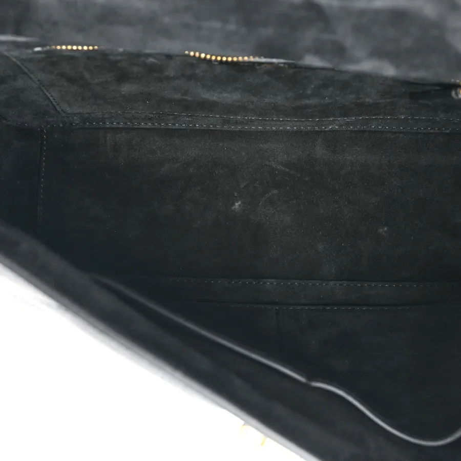 Valentino Garavani Large Roman Stud Shoulder Bag Black Grained Calfskin Leather Brass Hardware