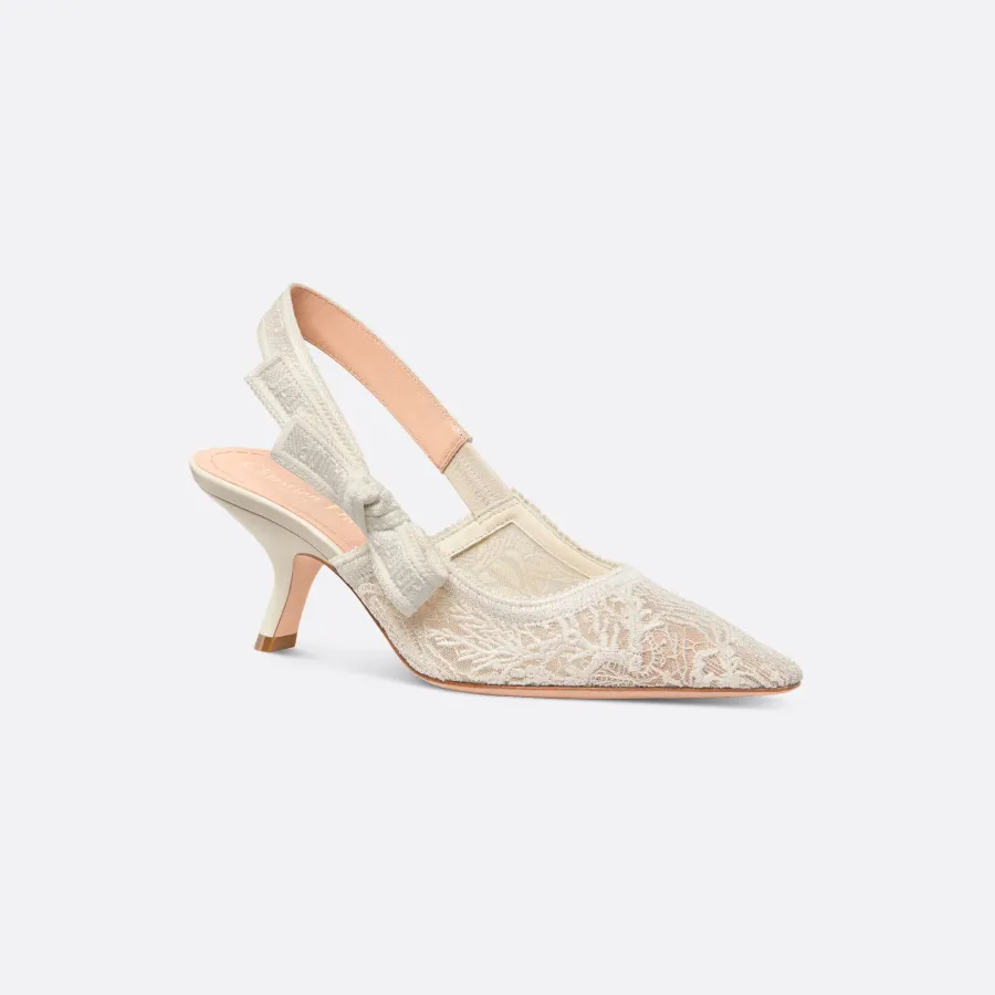 Dior beige white pointy embroidered stiletto heels