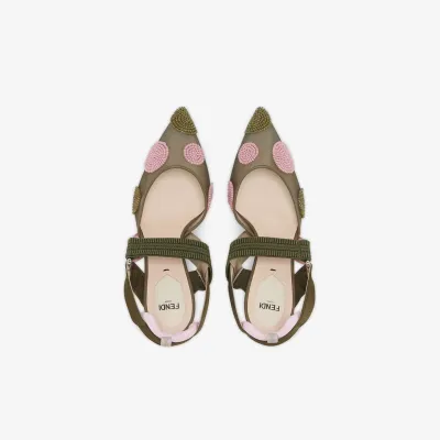 FENDI Beaded green tulle high-heeled shoes