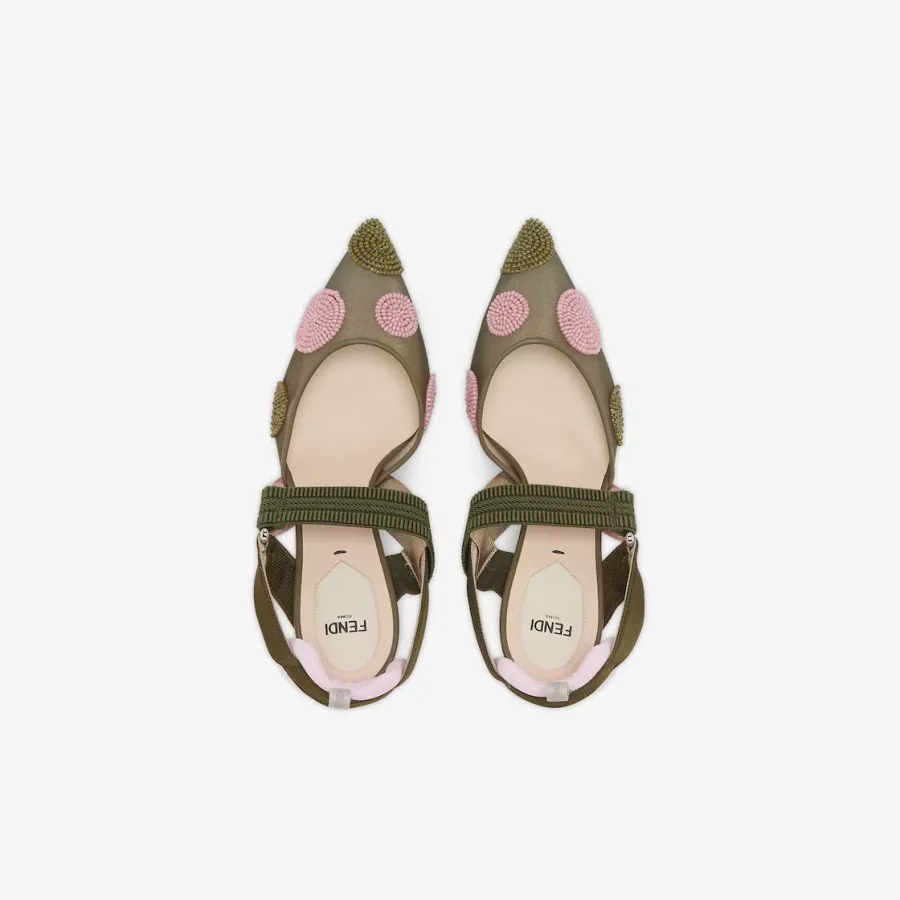 FENDI Beaded green tulle high-heeled shoes