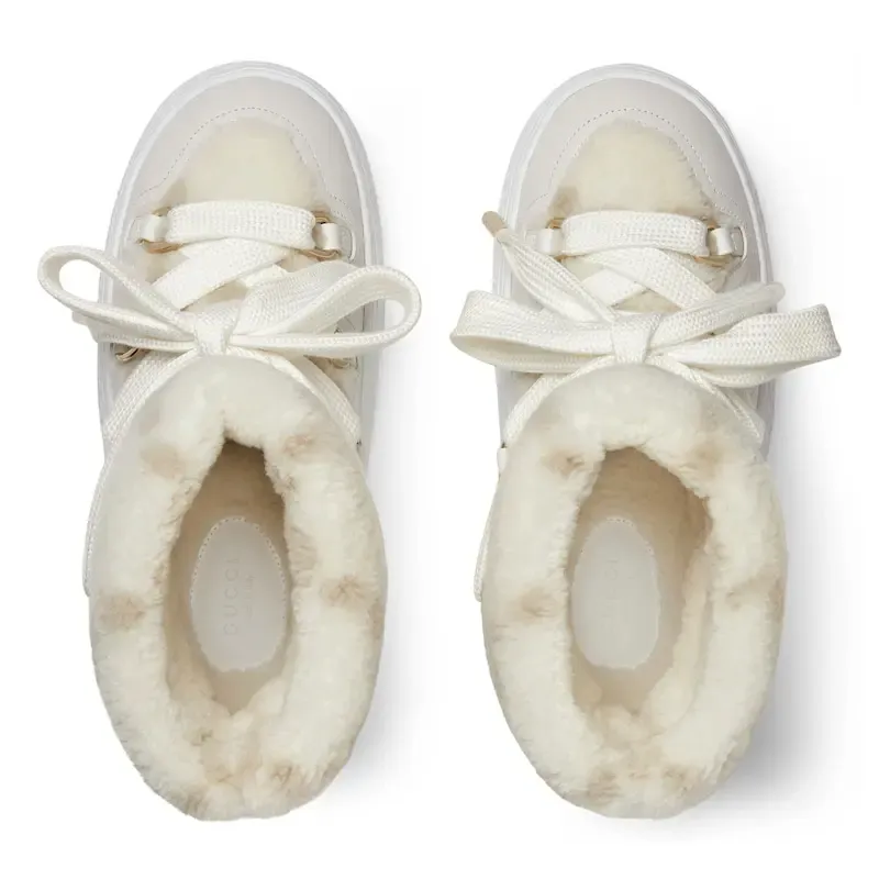 Gucci white platform woolen rolled edge women's ankle boots