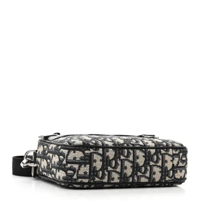 Dior Mini Safari Messenger Navy Blue Oblique Canvas Silver Hardware