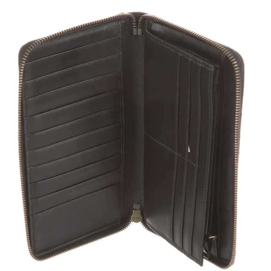 Gucci Large Marmont Double G Logo Continental Wallet Black GG Canvas Gold Hardware