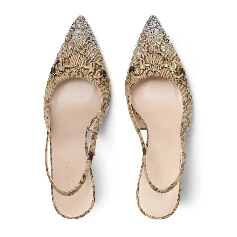 Gucci canvas pointed heels high heels shoes Rear lace up high heels