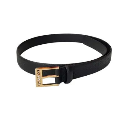 Prada Women' s Square Buckle Belt In Brown/Black/White Calfskin With Gold Hardware 25mm