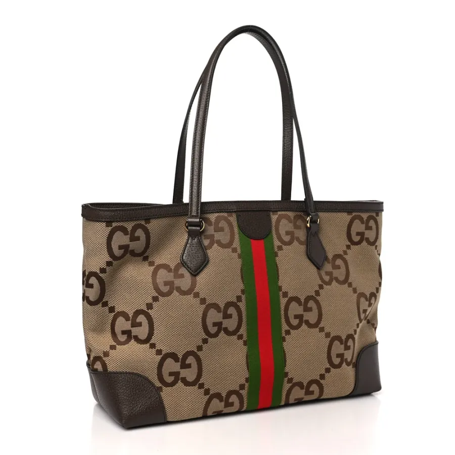 Gucci Medium Ophidia Shopping Tote Camel Ebony Textured Dollar Calfskin Leather