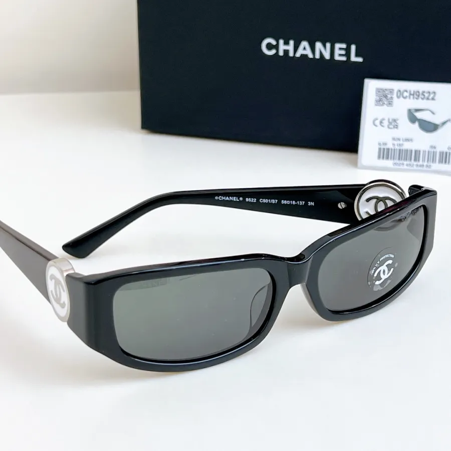 CHANEL square frame glasses black silver color size 56-18-137