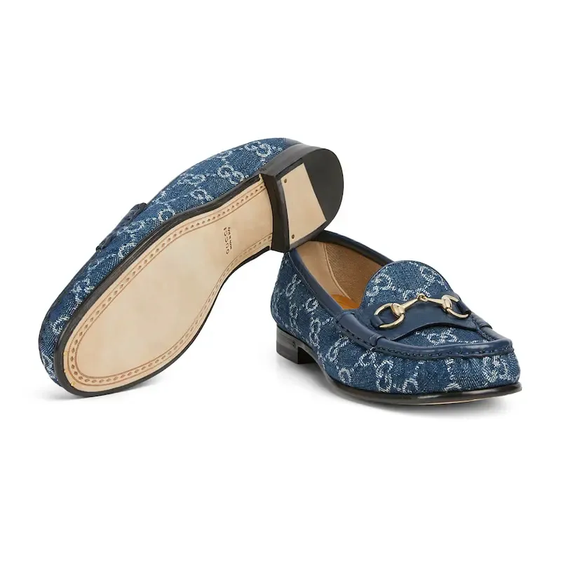 Gucci blue horse bit buckle flat bottom Loafers