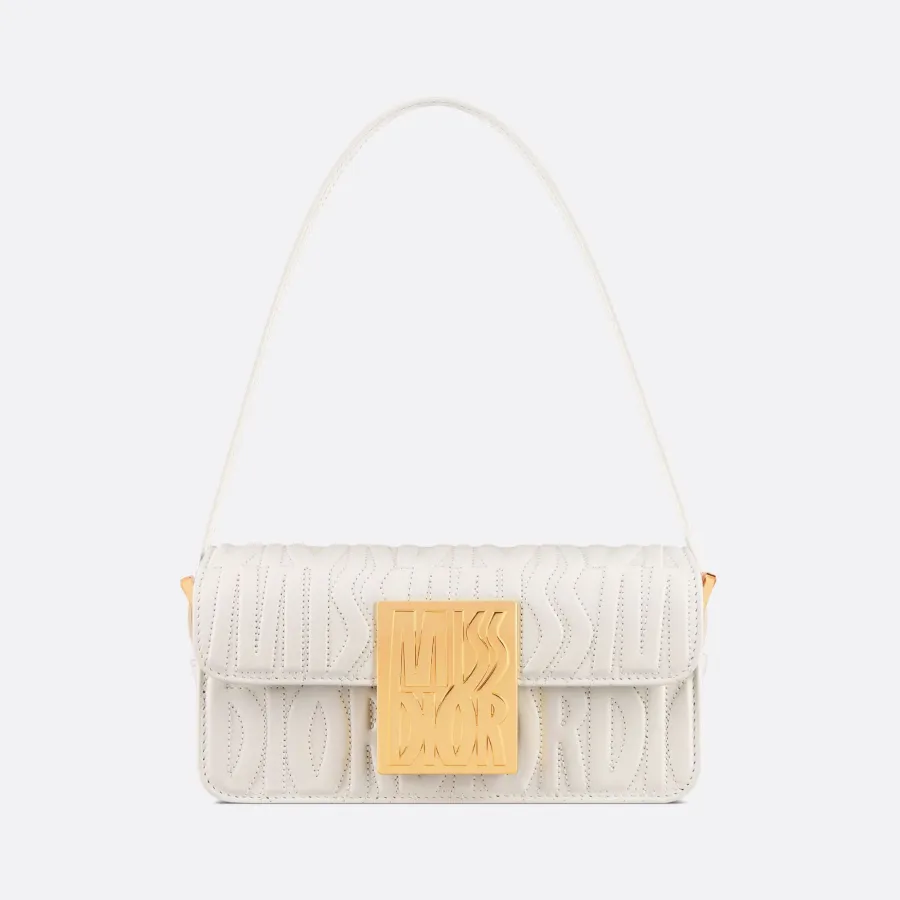 Dior Miss Dior Flap Bag In White Quilted Miss Dior Allover Calfskin With Gold Hardware