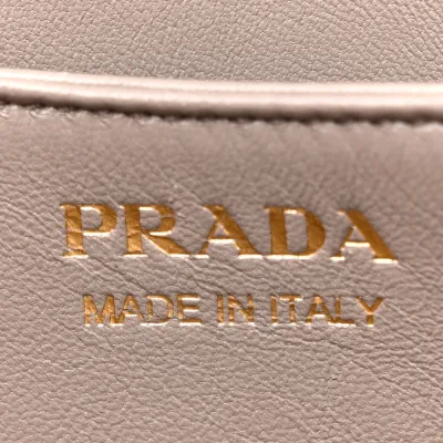 Prada Mini Soft Zippered Shoulder Bag Clay Grey Vitello Daino Leather Gold Hardware