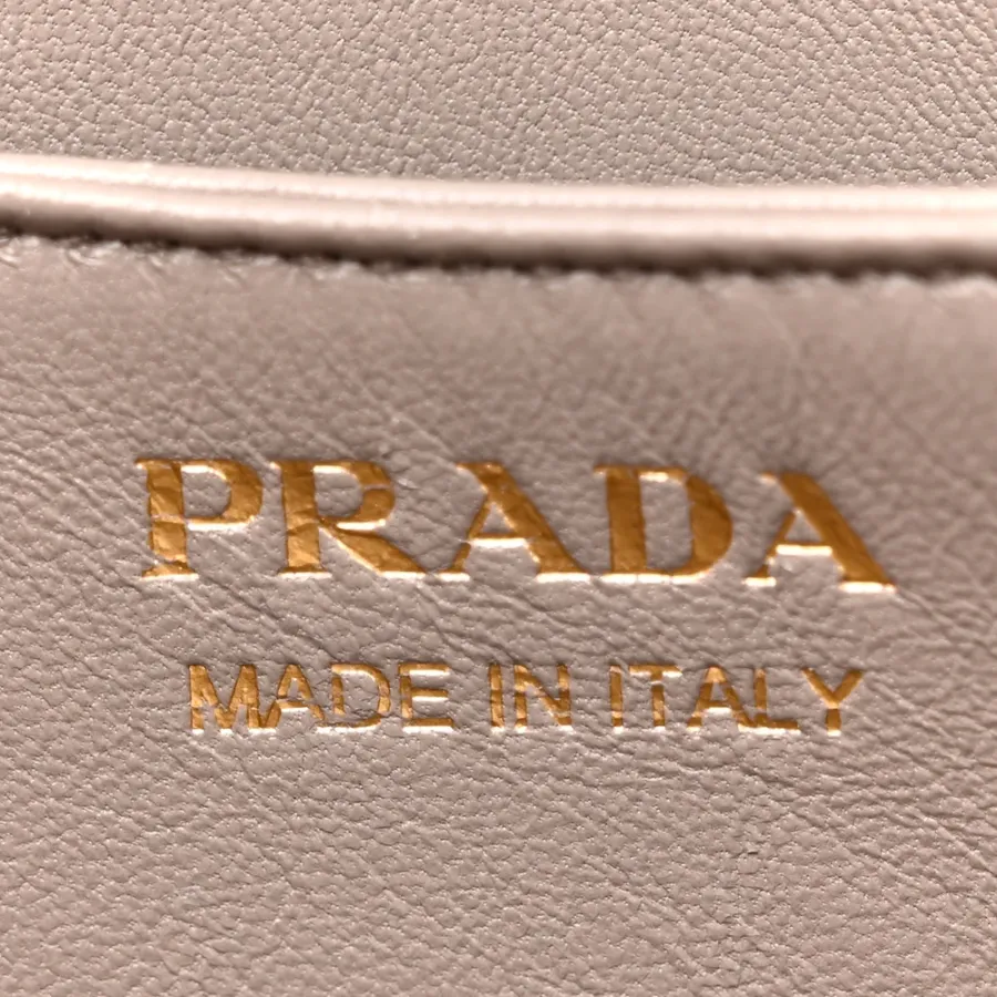 Prada Mini Soft Zippered Shoulder Bag Clay Grey Vitello Daino Leather Gold Hardware