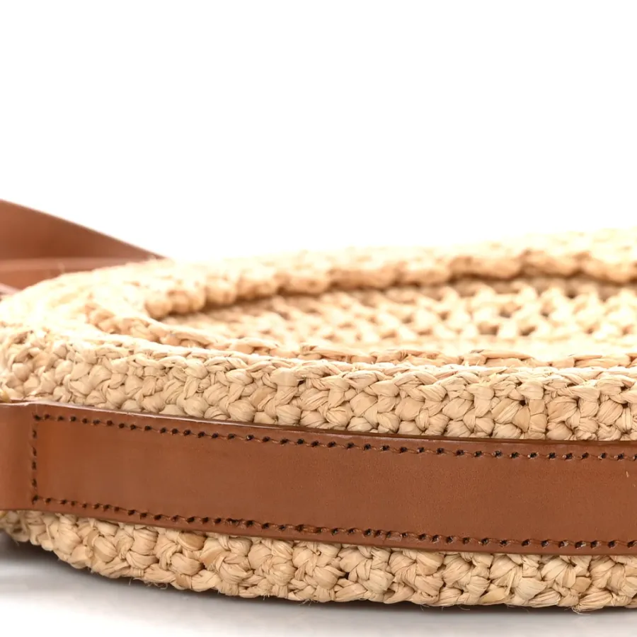 Saint Laurent Small Sac Round Bag Natural Raffia Aged Gold Hardware