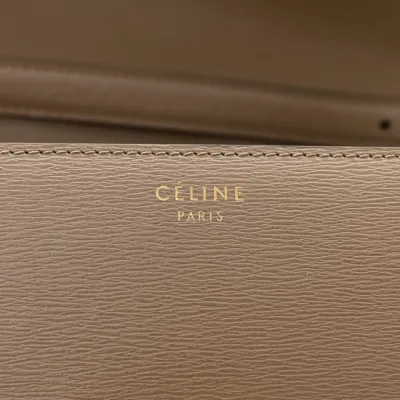 Celine Medium Classic Box Flap Bag Taupe Liege Calfskin Leather Gold Hardware