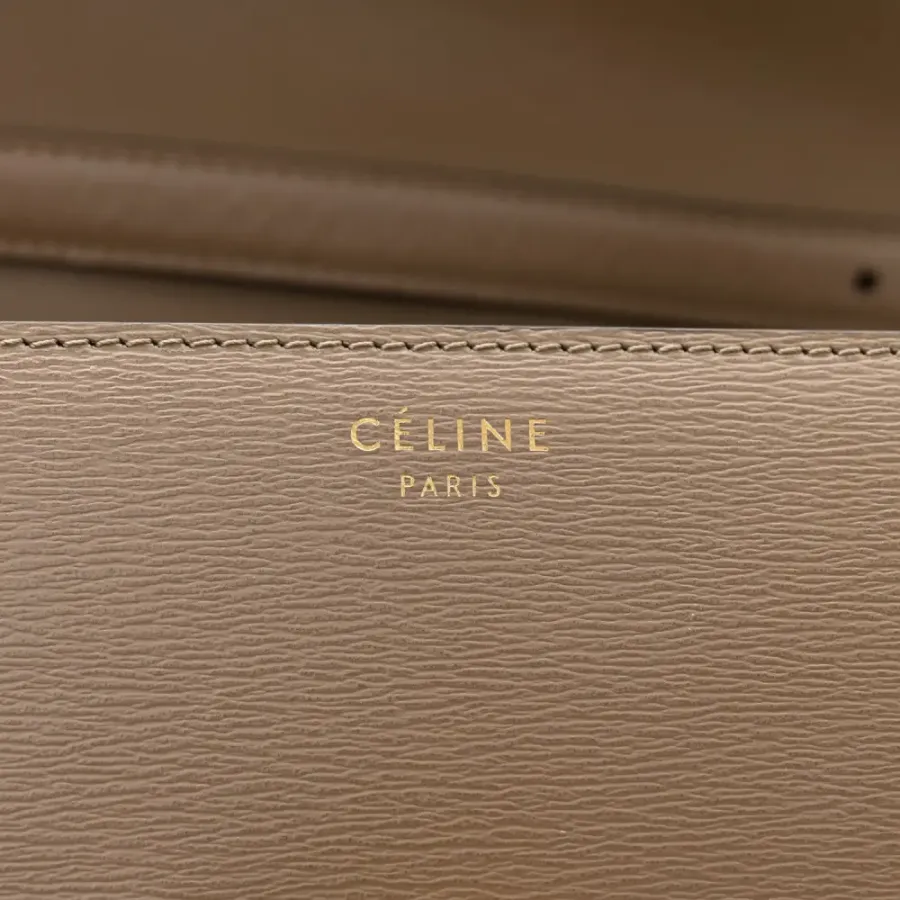 Celine Medium Classic Box Flap Bag Taupe Liege Calfskin Leather Gold Hardware