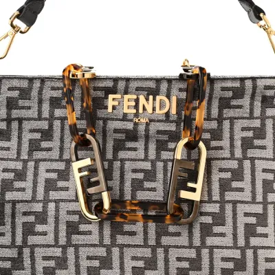 Fendi FF Fendi O’Lock Zipper Anthracite/Asfalto Chenille, Vitello Seta Leather, & Plexiglass Mixed Metal Hardware