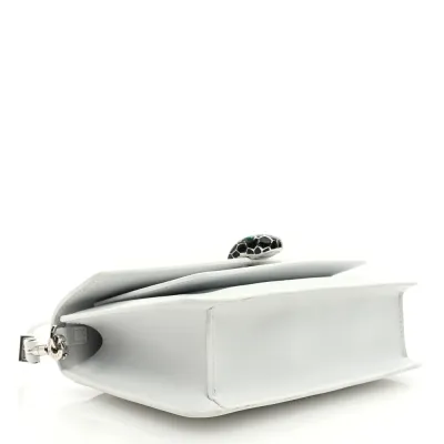 Bvlgari Medium Serpenti Forever East West Shoulder Bag Opal Grey Calfskin Leather Silver Hardware