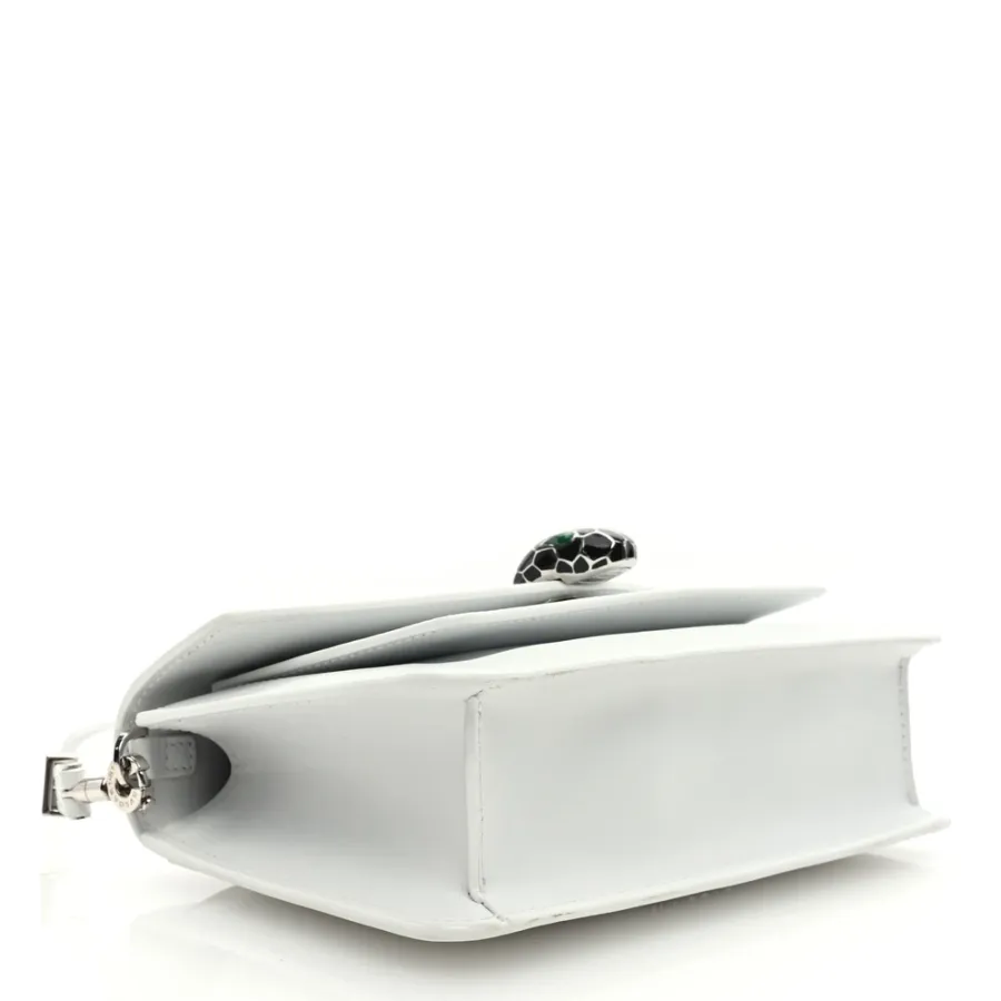 Bvlgari Medium Serpenti Forever East West Shoulder Bag Opal Grey Calfskin Leather Silver Hardware