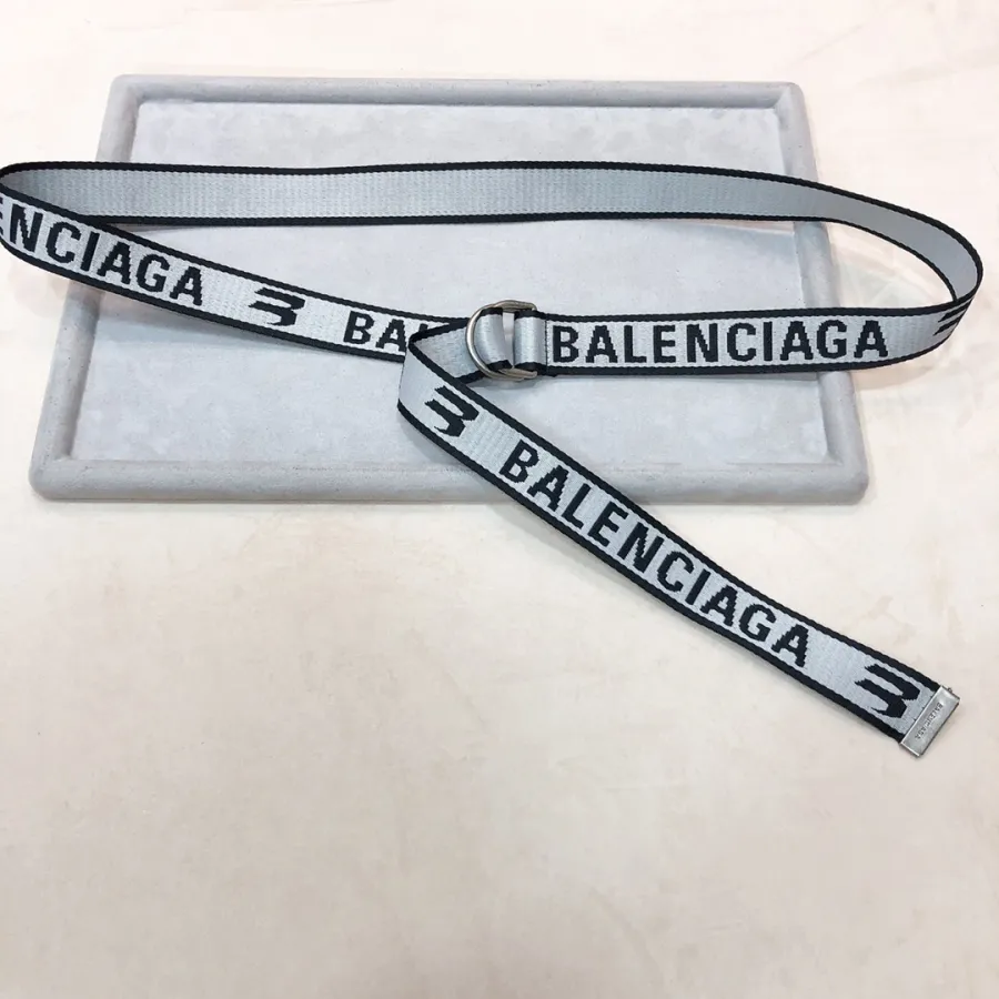 Balenciaga Men's D Ring Belt In Balenciaga Grey/Green Webbing With Silver Hardware 40mm