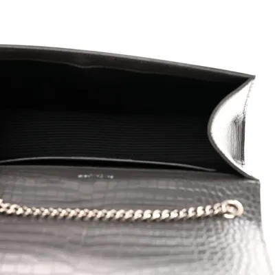 Saint Laurent Medium Kate Tassel Satchel Storm Embossed Classic Monogram Calfskin & Crocodile Leather Silver Hardware