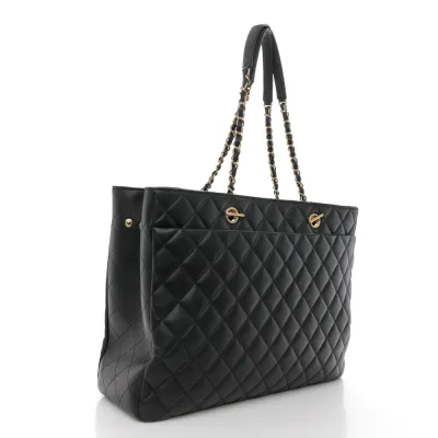 Chanel Classic Shopping Tote Large Black Quilted Calfskin Leather Gold Hardware