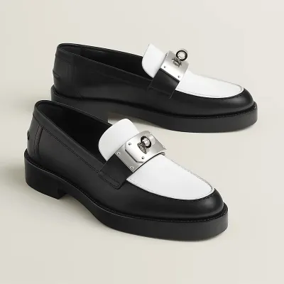 HERMES Hot Black and White Loafers