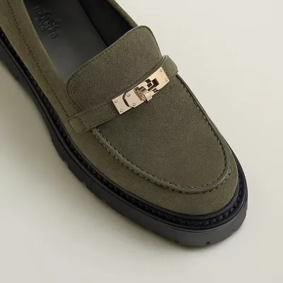 HERMES Icone  Green Loafers