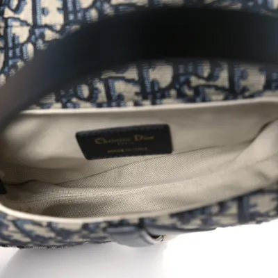 Dior Mini Saddle Bag With Strap Blue Oblique Canvas Brass Hardware