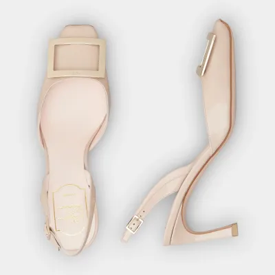 Roger Vivier Trompette Slingback Pumps High Heels In Pink Patent Leather With Metal Buckle (Heel Height 7cm)