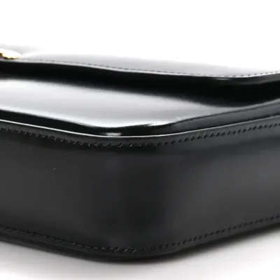 Celine Small Triomphe Chain Shoulder Bag Black Shiny Calfskin Leather Gold Hardware