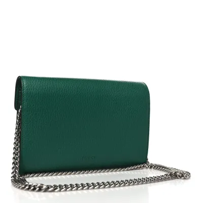 Gucci Mini Dionysus Chain Wallet Emerald Calfskin Leather Aged Silver Hardware