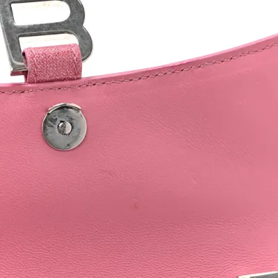 Balenciaga XS Hourglass Wallet On Chain Sweet Pink Sparkling Fabric Silver Hardware