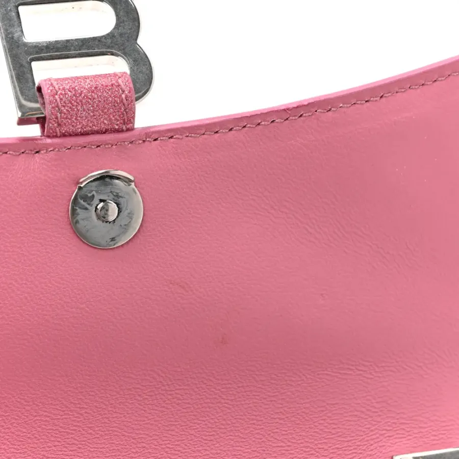 Balenciaga XS Hourglass Wallet On Chain Sweet Pink Sparkling Fabric Silver Hardware
