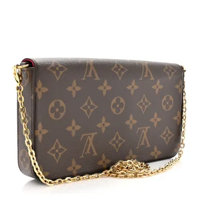 Louis Vuitton Pochette Felicie Chain Wallet PM Monogram Canvas Gold Hardware