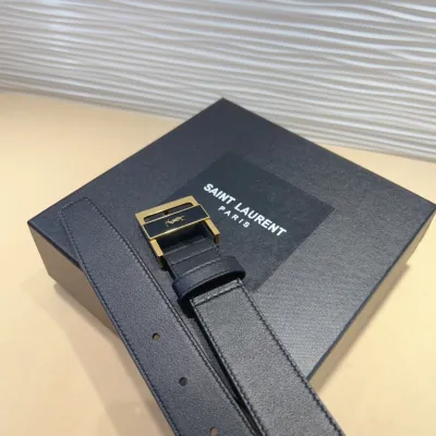 Saint Laurent GIO Belt In Black Box Calfskin With Gold/Silver Hardware 30mm
