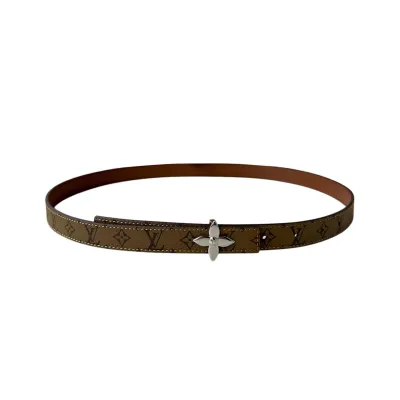 Louis Vuitton Women's Flowergram Reversible Belt In Brown/Cookie Monogram Reverse Canvas And White/Black/Red/Pink/Brown Calfskin With Gold/Silver Hardware 20mm