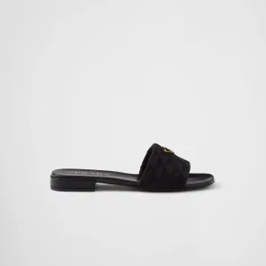 PRADA Black embroidered fabric slippers