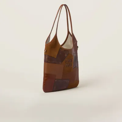 Miu Miu IVY Calfskin Leather Suede splicing Hobo Brown Tote Bags