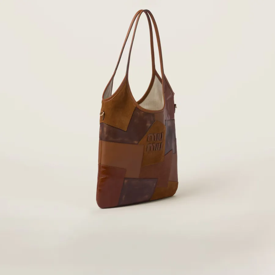 Miu Miu IVY Calfskin Leather Suede splicing Hobo Brown Tote Bags
