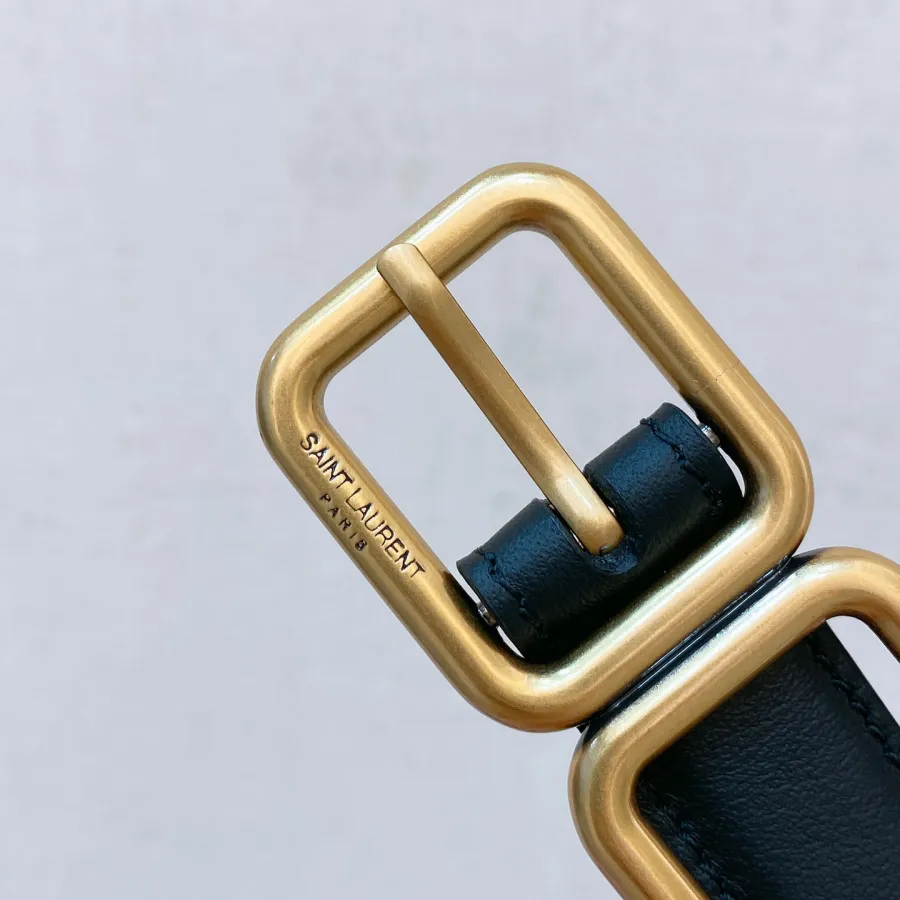 Saint Laurent Double Frame Buckle Belt In Black/Brown/Beige/White Calfskin With Gold Hardware 20mm