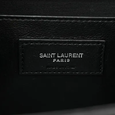 Saint Laurent Medium Satchel Black Triquilt Monogram Grain De Poudre Textured Mixed Matelasse Leather Silver Hardware