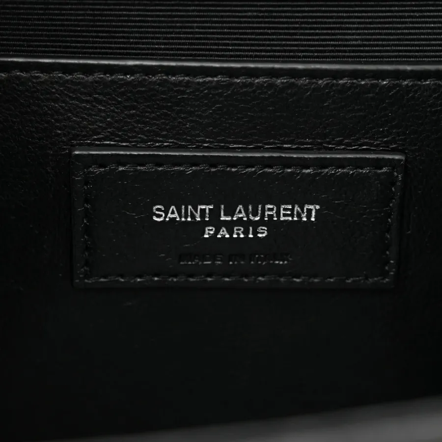 Saint Laurent Medium Satchel Black Triquilt Monogram Grain De Poudre Textured Mixed Matelasse Leather Silver Hardware