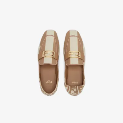 FENDI Beige canvas loafers