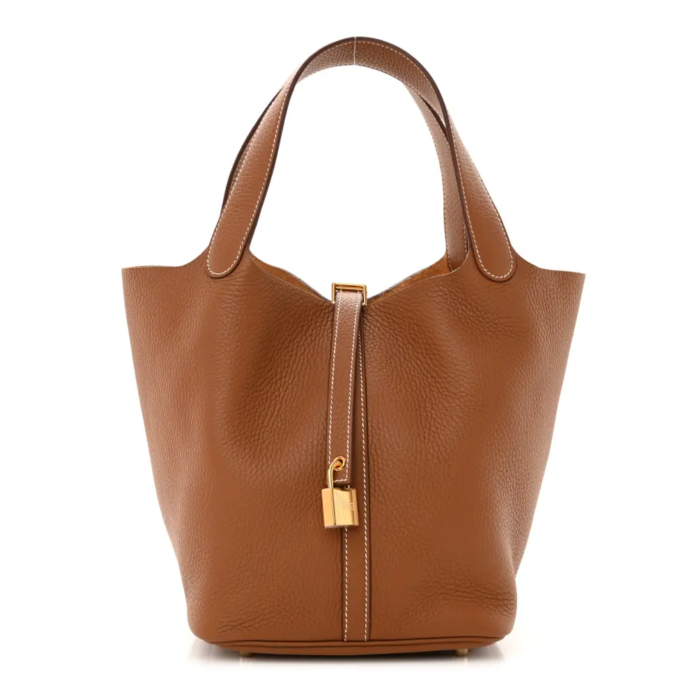 Hermès Picotin Lock 22 MM Marrom Couro Taurillon Clemence Hardware Dourado